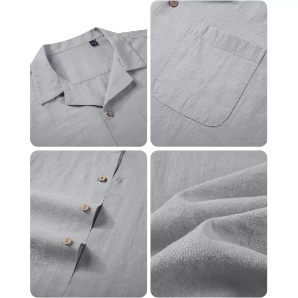 Alimens &amp; Gentle Mens Linen Shirts Short Sleeve Button Down Shirts Cotton Summer Beach Cuban Shirts Vacation Hawaiian Shirts