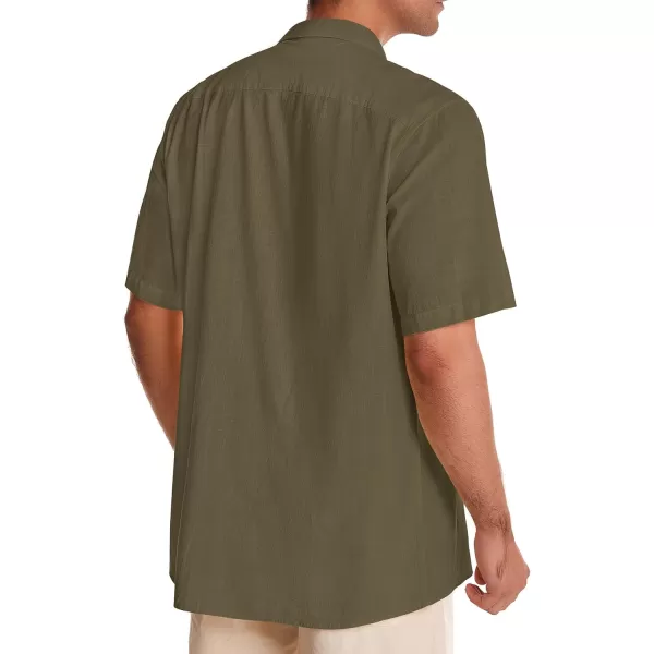 Alimens &amp; Gentle Mens Linen Shirts Short Sleeve Button Down Shirts Cotton Summer Beach Cuban Shirts Vacation Hawaiian Shirts