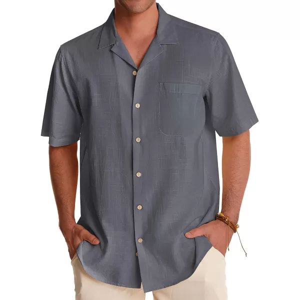 Alimens &amp; Gentle Mens Linen Shirts Short Sleeve Button Down Shirts Cotton Summer Beach Cuban Shirts Vacation Hawaiian Shirts