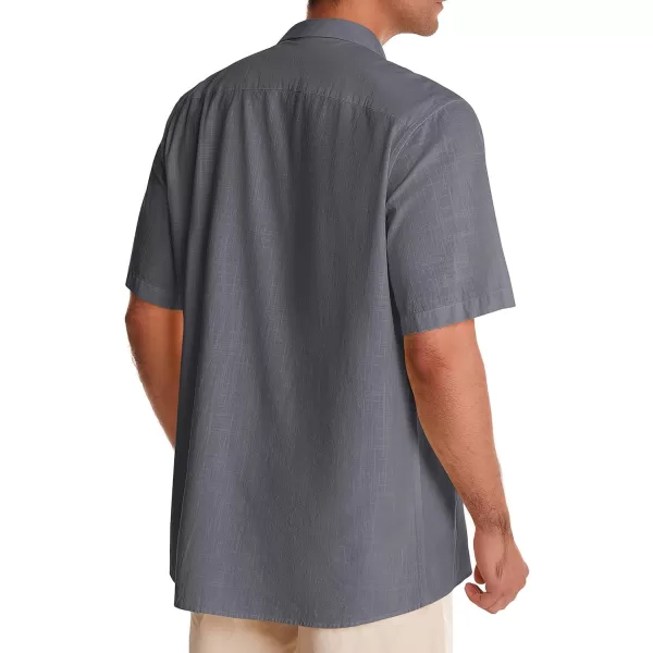 Alimens &amp; Gentle Mens Linen Shirts Short Sleeve Button Down Shirts Cotton Summer Beach Cuban Shirts Vacation Hawaiian Shirts