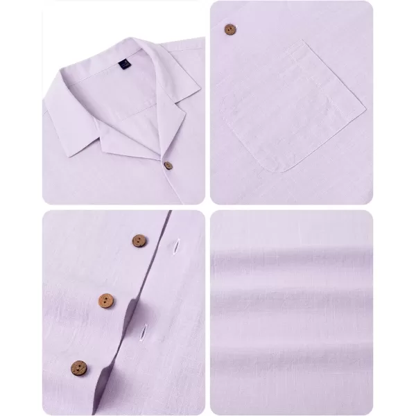 Alimens &amp; Gentle Mens Linen Shirts Short Sleeve Button Down Shirts Cotton Summer Beach Cuban Shirts Vacation Hawaiian Shirts