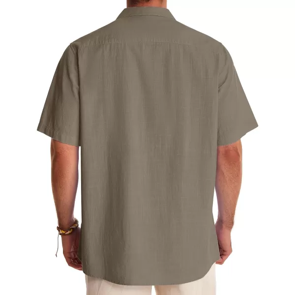 Alimens &amp; Gentle Mens Linen Shirts Short Sleeve Button Down Shirts Cotton Summer Beach Cuban Shirts Vacation Hawaiian Shirts