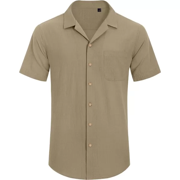 Alimens &amp; Gentle Mens Linen Shirts Short Sleeve Button Down Shirts Cotton Summer Beach Cuban Shirts Vacation Hawaiian Shirts