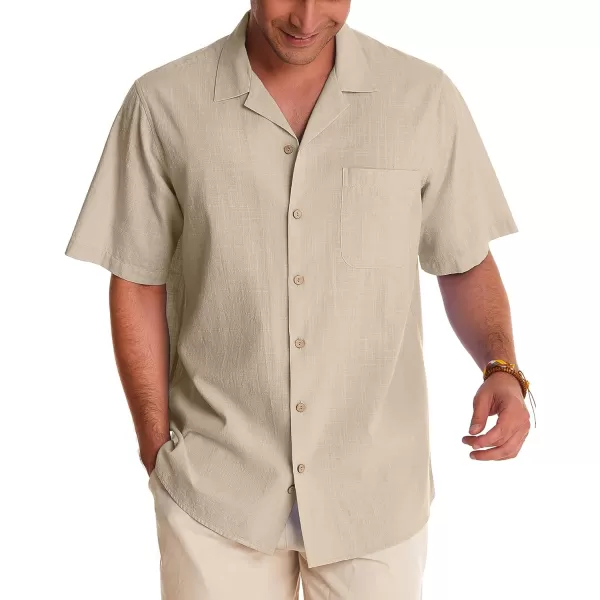 Alimens &amp; Gentle Mens Linen Shirts Short Sleeve Button Down Shirts Cotton Summer Beach Cuban Shirts Vacation Hawaiian Shirts