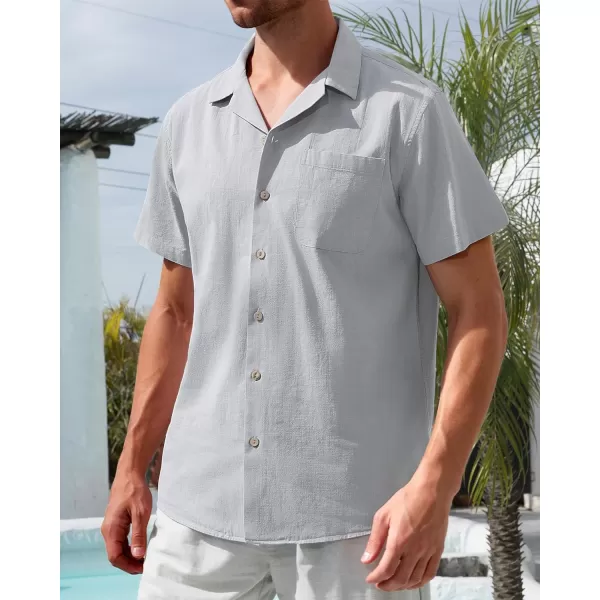 Alimens &amp; Gentle Mens Linen Shirts Short Sleeve Button Down Shirts Cotton Summer Beach Cuban Shirts Vacation Hawaiian Shirts