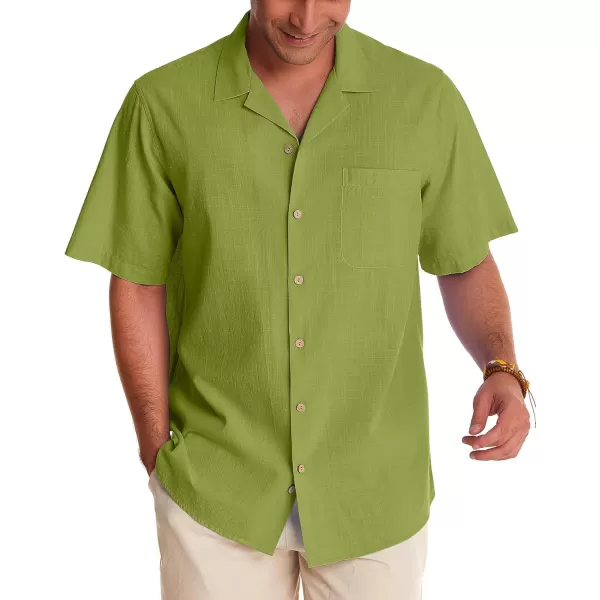 Alimens &amp; Gentle Mens Linen Shirts Short Sleeve Button Down Shirts Cotton Summer Beach Cuban Shirts Vacation Hawaiian Shirts