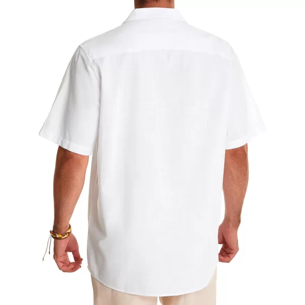 Alimens &amp; Gentle Mens Linen Shirts Short Sleeve Button Down Shirts Cotton Summer Beach Cuban Shirts Vacation Hawaiian Shirts