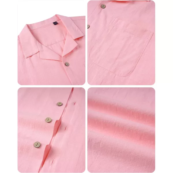 Alimens &amp; Gentle Mens Linen Shirts Short Sleeve Button Down Shirts Cotton Summer Beach Cuban Shirts Vacation Hawaiian Shirts