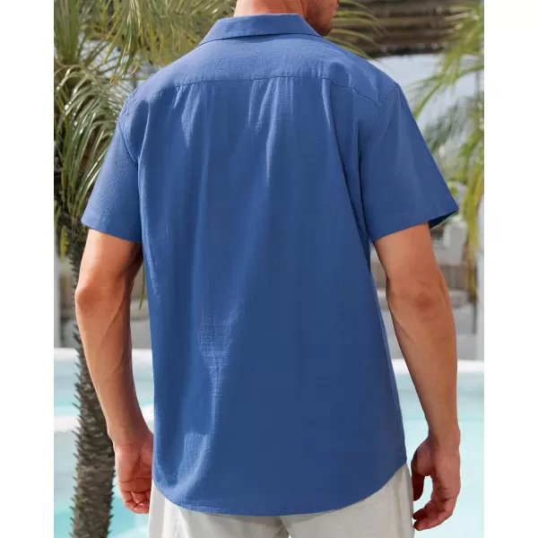 Alimens &amp; Gentle Mens Linen Shirts Short Sleeve Button Down Shirts Cotton Summer Beach Cuban Shirts Vacation Hawaiian Shirts