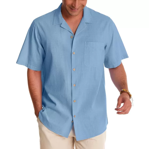 Alimens &amp; Gentle Mens Linen Shirts Short Sleeve Button Down Shirts Cotton Summer Beach Cuban Shirts Vacation Hawaiian Shirts