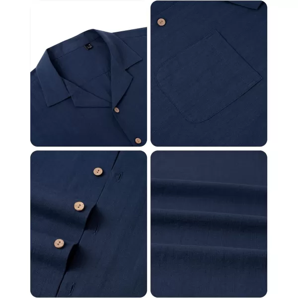 Alimens &amp; Gentle Mens Linen Shirts Short Sleeve Button Down Shirts Cotton Summer Beach Cuban Shirts Vacation Hawaiian Shirts