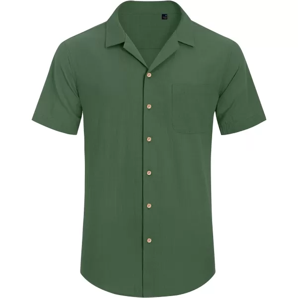 Alimens &amp; Gentle Mens Linen Shirts Short Sleeve Button Down Shirts Cotton Summer Beach Cuban Shirts Vacation Hawaiian Shirts
