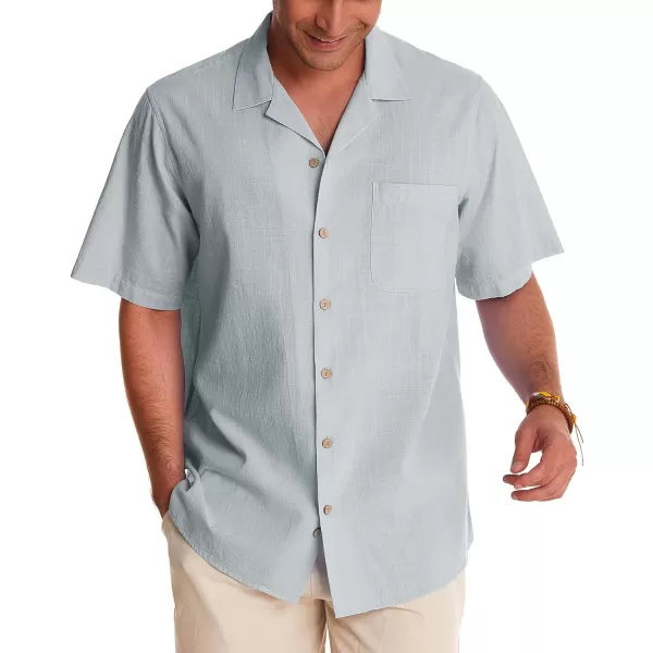Alimens &amp; Gentle Mens Linen Shirts Short Sleeve Button Down Shirts Cotton Summer Beach Cuban Shirts Vacation Hawaiian Shirts