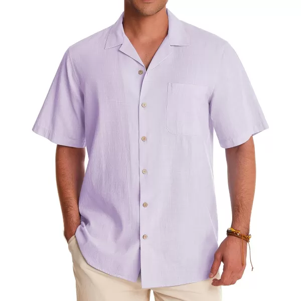 Alimens &amp; Gentle Mens Linen Shirts Short Sleeve Button Down Shirts Cotton Summer Beach Cuban Shirts Vacation Hawaiian Shirts
