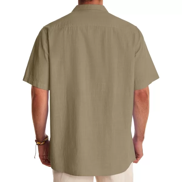 Alimens &amp; Gentle Mens Linen Shirts Short Sleeve Button Down Shirts Cotton Summer Beach Cuban Shirts Vacation Hawaiian Shirts