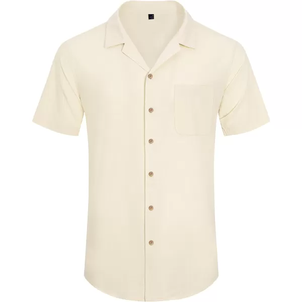 Alimens &amp; Gentle Mens Linen Shirts Short Sleeve Button Down Shirts Cotton Summer Beach Cuban Shirts Vacation Hawaiian Shirts