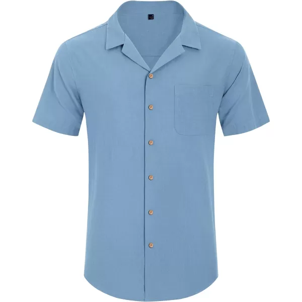 Alimens &amp; Gentle Mens Linen Shirts Short Sleeve Button Down Shirts Cotton Summer Beach Cuban Shirts Vacation Hawaiian Shirts