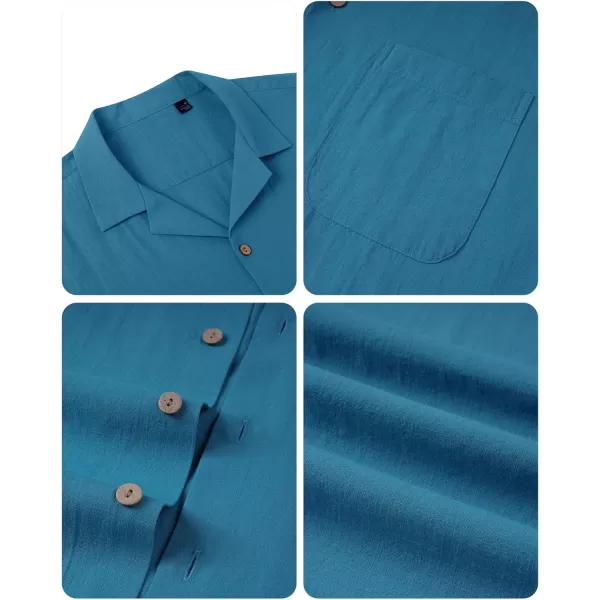 Alimens &amp; Gentle Mens Linen Shirts Short Sleeve Button Down Shirts Cotton Summer Beach Cuban Shirts Vacation Hawaiian Shirts