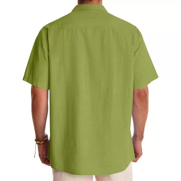 Alimens &amp; Gentle Mens Linen Shirts Short Sleeve Button Down Shirts Cotton Summer Beach Cuban Shirts Vacation Hawaiian Shirts