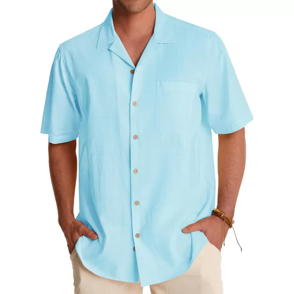 Alimens &amp; Gentle Mens Linen Shirts Short Sleeve Button Down Shirts Cotton Summer Beach Cuban Shirts Vacation Hawaiian Shirts