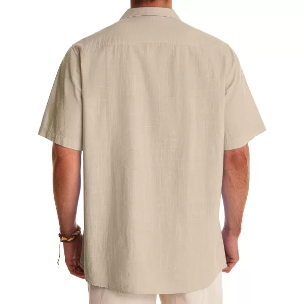 Alimens &amp; Gentle Mens Linen Shirts Short Sleeve Button Down Shirts Cotton Summer Beach Cuban Shirts Vacation Hawaiian Shirts