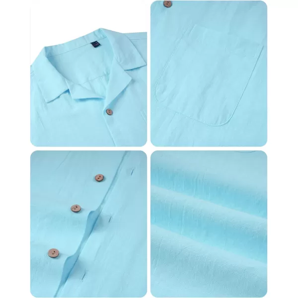 Alimens &amp; Gentle Mens Linen Shirts Short Sleeve Button Down Shirts Cotton Summer Beach Cuban Shirts Vacation Hawaiian Shirts