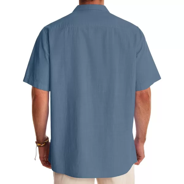 Alimens &amp; Gentle Mens Linen Shirts Short Sleeve Button Down Shirts Cotton Summer Beach Cuban Shirts Vacation Hawaiian Shirts