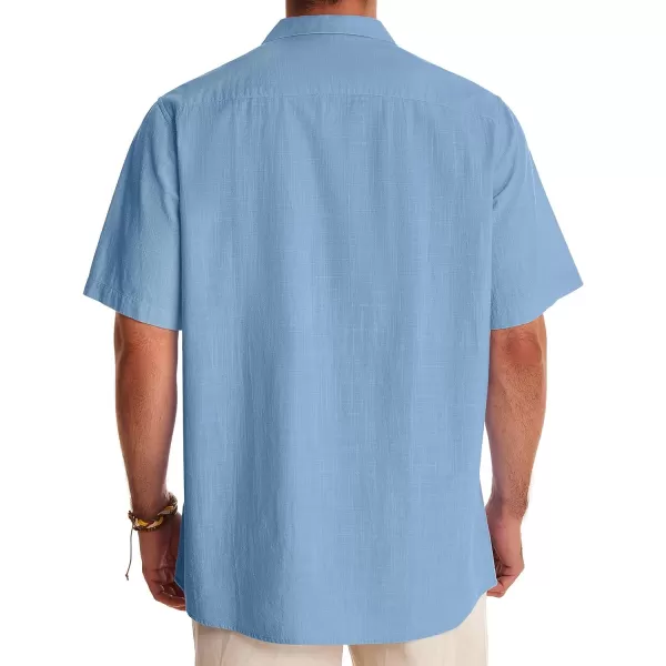 Alimens &amp; Gentle Mens Linen Shirts Short Sleeve Button Down Shirts Cotton Summer Beach Cuban Shirts Vacation Hawaiian Shirts