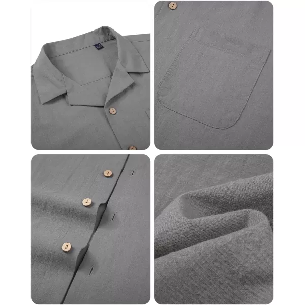 Alimens &amp; Gentle Mens Linen Shirts Short Sleeve Button Down Shirts Cotton Summer Beach Cuban Shirts Vacation Hawaiian Shirts