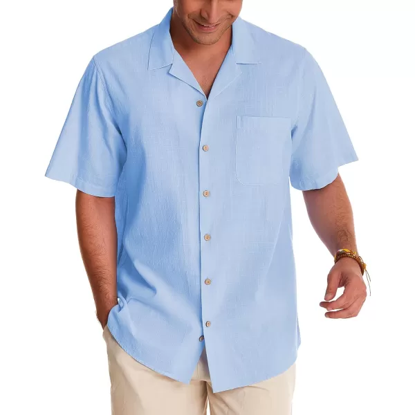 Alimens &amp; Gentle Mens Linen Shirts Short Sleeve Button Down Shirts Cotton Summer Beach Cuban Shirts Vacation Hawaiian Shirts