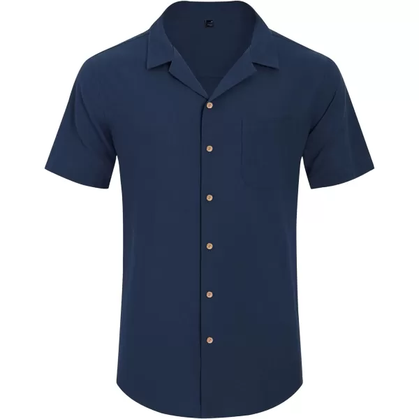 Alimens &amp; Gentle Mens Linen Shirts Short Sleeve Button Down Shirts Cotton Summer Beach Cuban Shirts Vacation Hawaiian Shirts