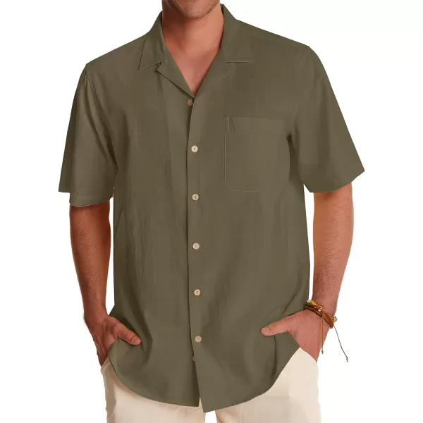 Alimens &amp; Gentle Mens Linen Shirts Short Sleeve Button Down Shirts Cotton Summer Beach Cuban Shirts Vacation Hawaiian Shirts