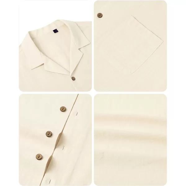 Alimens &amp; Gentle Mens Linen Shirts Short Sleeve Button Down Shirts Cotton Summer Beach Cuban Shirts Vacation Hawaiian Shirts