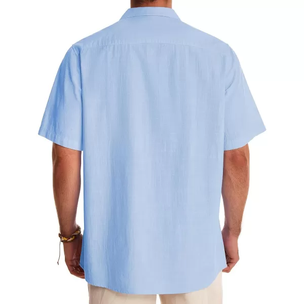 Alimens &amp; Gentle Mens Linen Shirts Short Sleeve Button Down Shirts Cotton Summer Beach Cuban Shirts Vacation Hawaiian Shirts