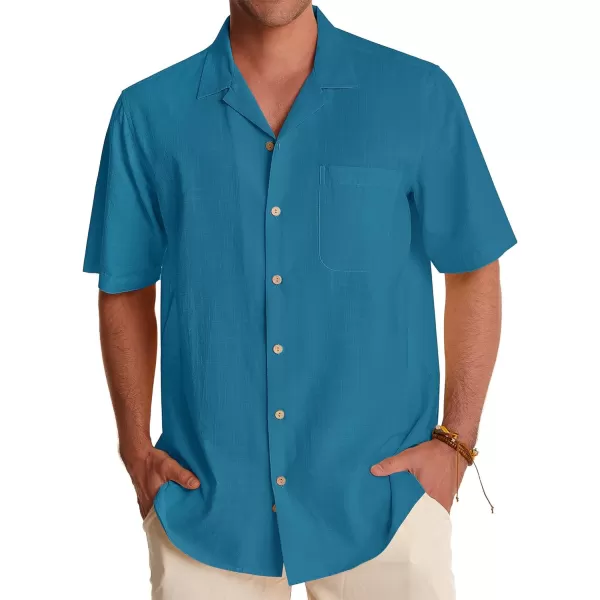 Alimens &amp; Gentle Mens Linen Shirts Short Sleeve Button Down Shirts Cotton Summer Beach Cuban Shirts Vacation Hawaiian Shirts