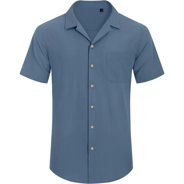 Alimens &amp; Gentle Mens Linen Shirts Short Sleeve Button Down Shirts Cotton Summer Beach Cuban Shirts Vacation Hawaiian Shirts