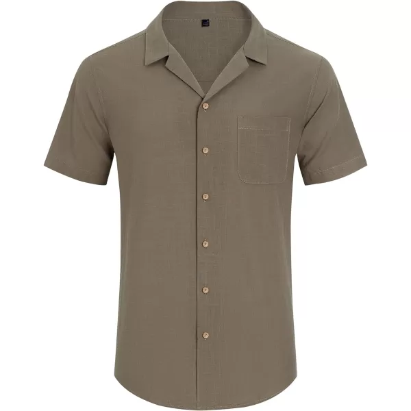 Alimens &amp; Gentle Mens Linen Shirts Short Sleeve Button Down Shirts Cotton Summer Beach Cuban Shirts Vacation Hawaiian Shirts