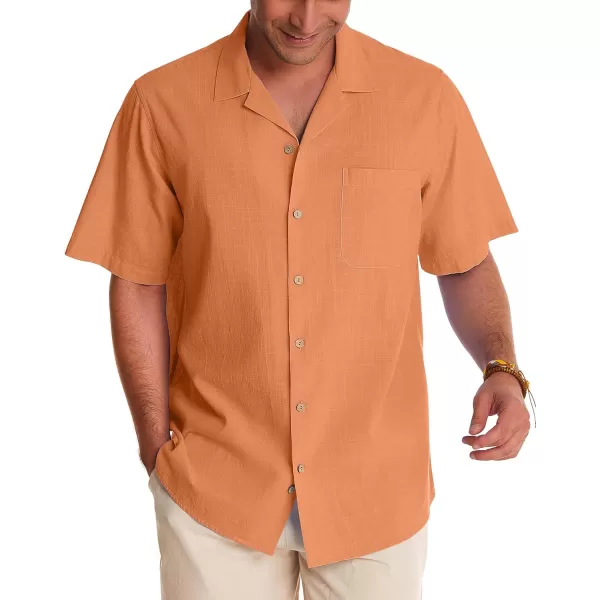 Alimens &amp; Gentle Mens Linen Shirts Short Sleeve Button Down Shirts Cotton Summer Beach Cuban Shirts Vacation Hawaiian Shirts