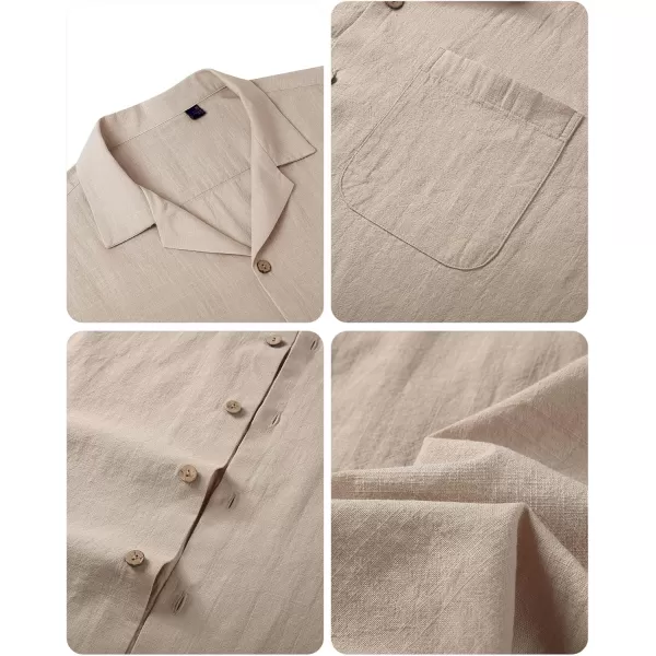 Alimens &amp; Gentle Mens Linen Shirts Short Sleeve Button Down Shirts Cotton Summer Beach Cuban Shirts Vacation Hawaiian Shirts