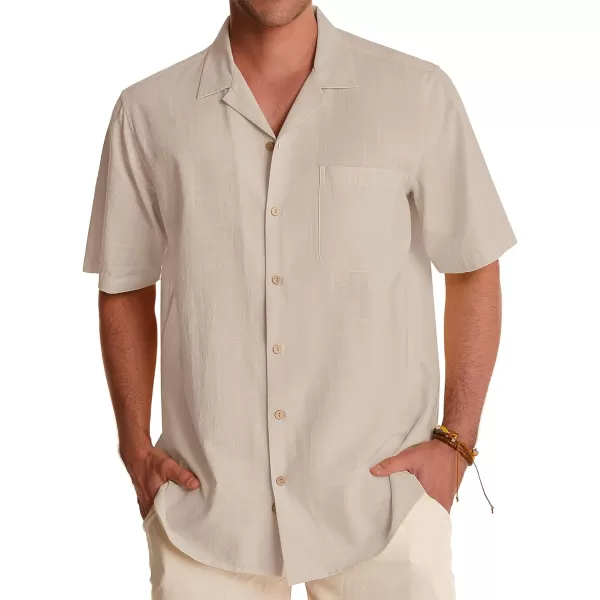 Alimens &amp; Gentle Mens Linen Shirts Short Sleeve Button Down Shirts Cotton Summer Beach Cuban Shirts Vacation Hawaiian Shirts