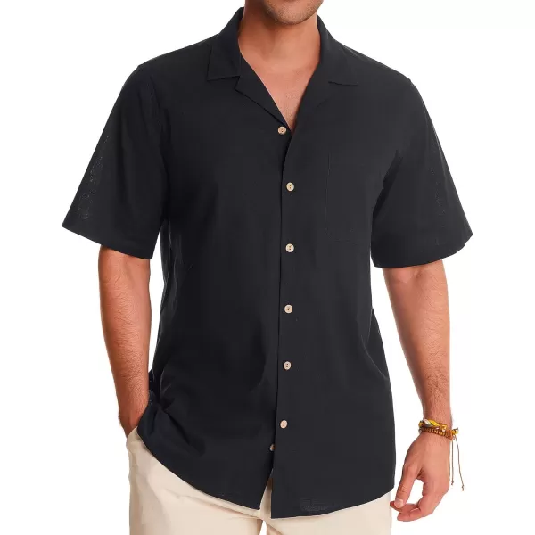 Alimens &amp; Gentle Mens Linen Shirts Short Sleeve Button Down Shirts Cotton Summer Beach Cuban Shirts Vacation Hawaiian Shirts