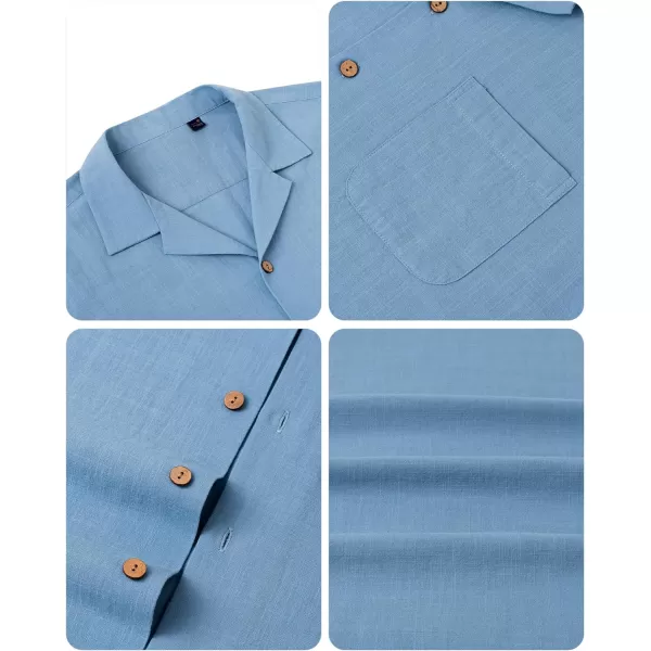 Alimens &amp; Gentle Mens Linen Shirts Short Sleeve Button Down Shirts Cotton Summer Beach Cuban Shirts Vacation Hawaiian Shirts