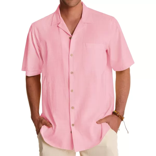Alimens &amp; Gentle Mens Linen Shirts Short Sleeve Button Down Shirts Cotton Summer Beach Cuban Shirts Vacation Hawaiian Shirts