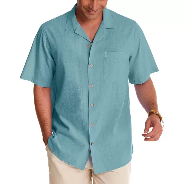 Alimens &amp; Gentle Mens Linen Shirts Short Sleeve Button Down Shirts Cotton Summer Beach Cuban Shirts Vacation Hawaiian Shirts