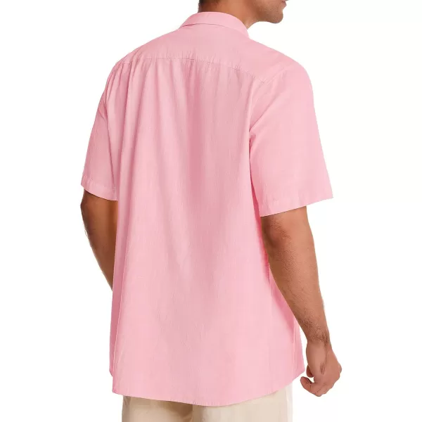 Alimens &amp; Gentle Mens Linen Shirts Short Sleeve Button Down Shirts Cotton Summer Beach Cuban Shirts Vacation Hawaiian Shirts