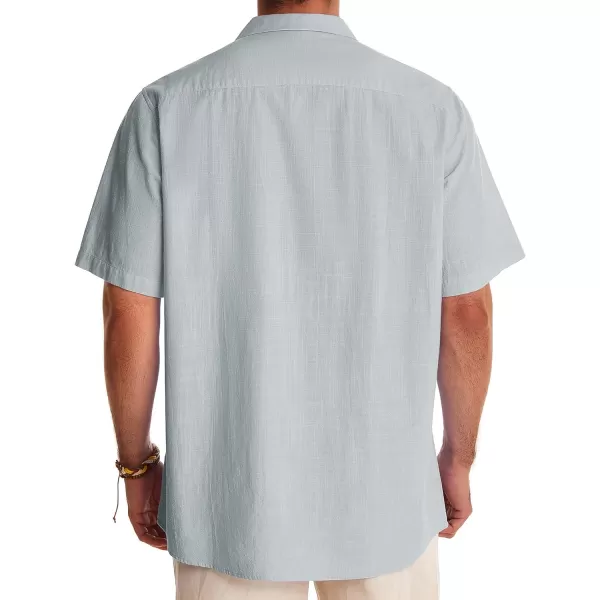 Alimens &amp; Gentle Mens Linen Shirts Short Sleeve Button Down Shirts Cotton Summer Beach Cuban Shirts Vacation Hawaiian Shirts