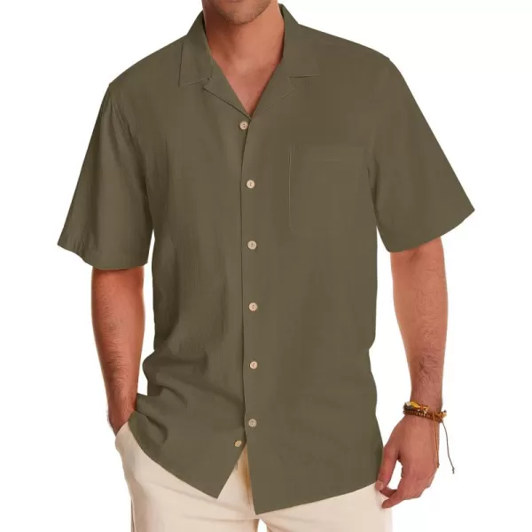 Alimens &amp; Gentle Mens Linen Shirts Short Sleeve Button Down Shirts Cotton Summer Beach Cuban Shirts Vacation Hawaiian Shirts