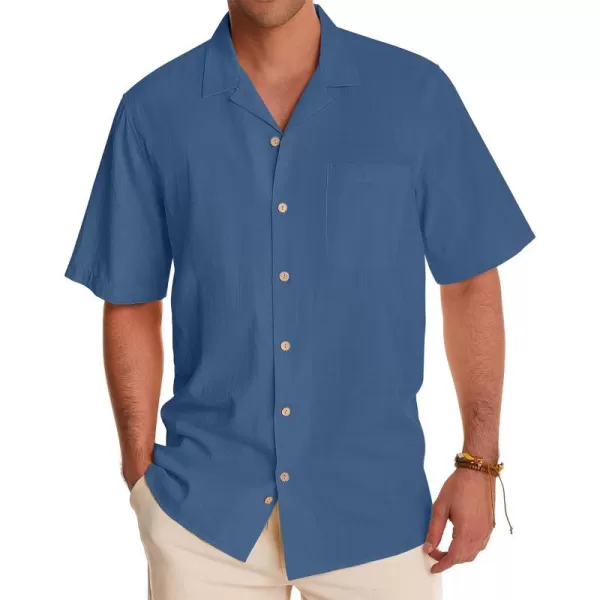 Alimens &amp; Gentle Mens Linen Shirts Short Sleeve Button Down Shirts Cotton Summer Beach Cuban Shirts Vacation Hawaiian Shirts