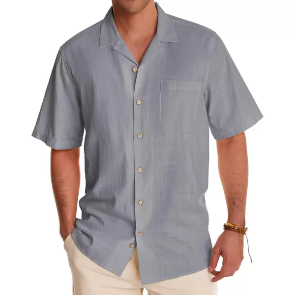 Alimens &amp; Gentle Mens Linen Shirts Short Sleeve Button Down Shirts Cotton Summer Beach Cuban Shirts Vacation Hawaiian Shirts