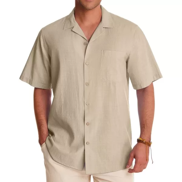 Alimens &amp; Gentle Mens Linen Shirts Short Sleeve Button Down Shirts Cotton Summer Beach Cuban Shirts Vacation Hawaiian Shirts